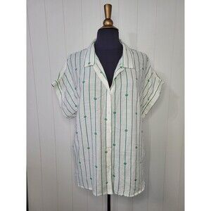 Lucky Brand Womens Shirt XL Green White Collared Button Up Top Blouse